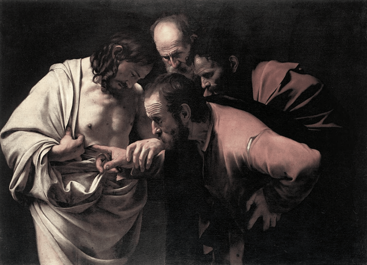 Le Caravage Lincrédulité de Saint Thomas rose